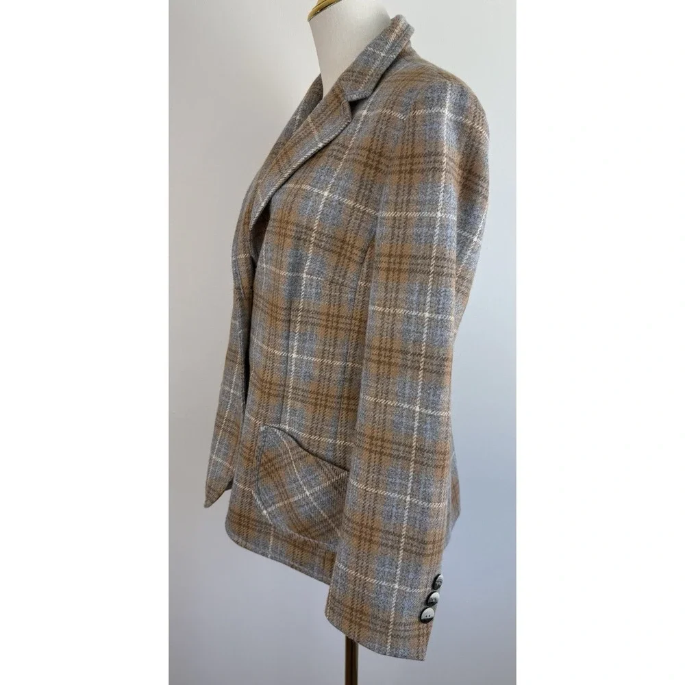 VTG Elegance Paris Plaid Button‎ Blazer Women's Medium Wool Blend Jacket Poland
